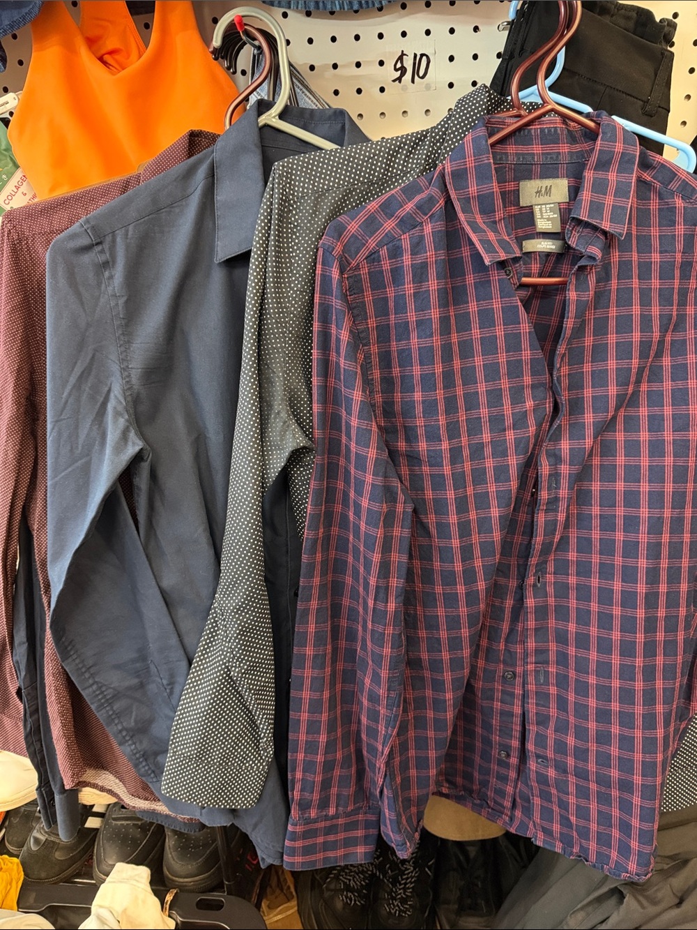 H&M Men’s Blue and Red Check Casual Button-Down Shirt